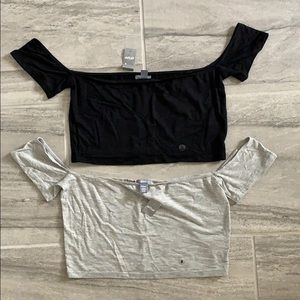 Aerie Off The Shoulder Crop Tops Grey & Black Med